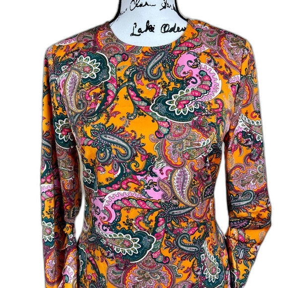 code x mode orange dress women paisley print long sleeve dress size XS romantic - Picture 6 of 16
